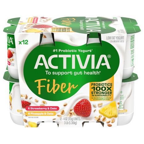 Activia Strawberry & Pineapple Probiotic Low Fat Yogurt - 12 x 4 Ounces