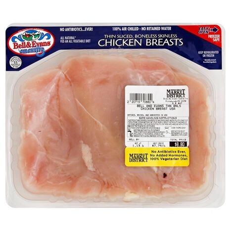 Bell & Evans Chicken Breasts, Thin Sliced, Boneless Skinless - 1 Package