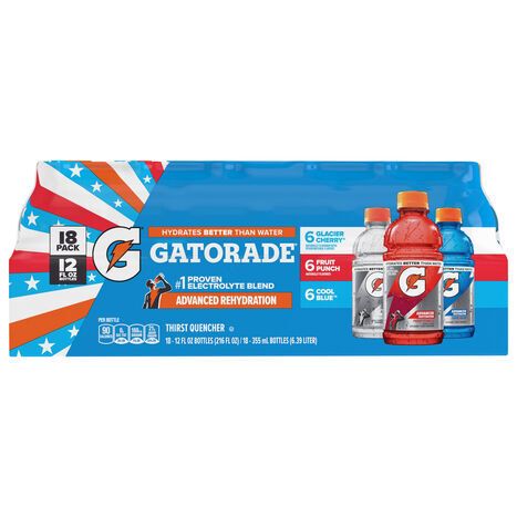 Gatorade Advanced Rehydration Glacier Cherry/Fruit Punch/Cool Blue Thirst Quencher - 18 x 12 Fluid Ounces