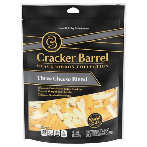 Cracker Barrel Shredded Cheese, Three Cheese Blend, Bold Cut - 8 Ounces