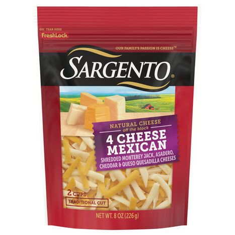 Sargento Shredded Cheese, Natural, 4 Cheese Mexican, Traditional Cut - 8 Ounces
