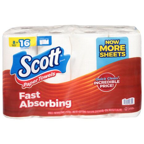 Scott One-Ply Choose-A-Sheet Fast Absorbing Double Rolls Paper Towels - 8 Rolls