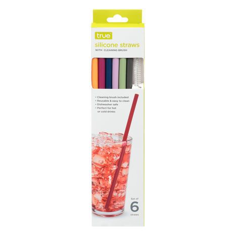 TRUE Silicone Straws with Cleaning Brush - 6 Straws