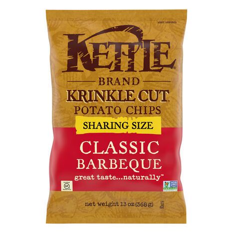 Kettle Brand Potato Chips, Classic Barbeque, Krinkle Cut, Sharing Size - 13 Ounces