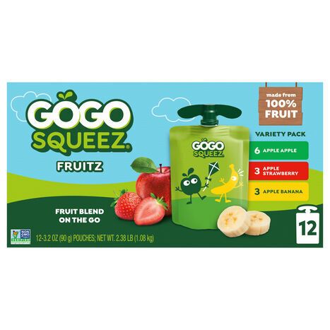 GoGo Squeez Apple Apple/Apple Strawberry/Apple Banana Fruitz Variety Pack - 12 x 3.2 Ounces