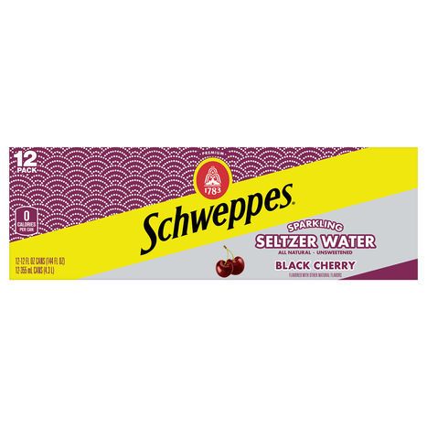 Schweppes Seltzer Water, Sparkling, Black Cherry, 12 Pack - 12 x 12 Fluid Ounces