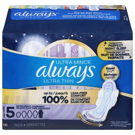 Always Ultra Thin Extra Heavy Overnight Size 5 Pads - 15 Pads
